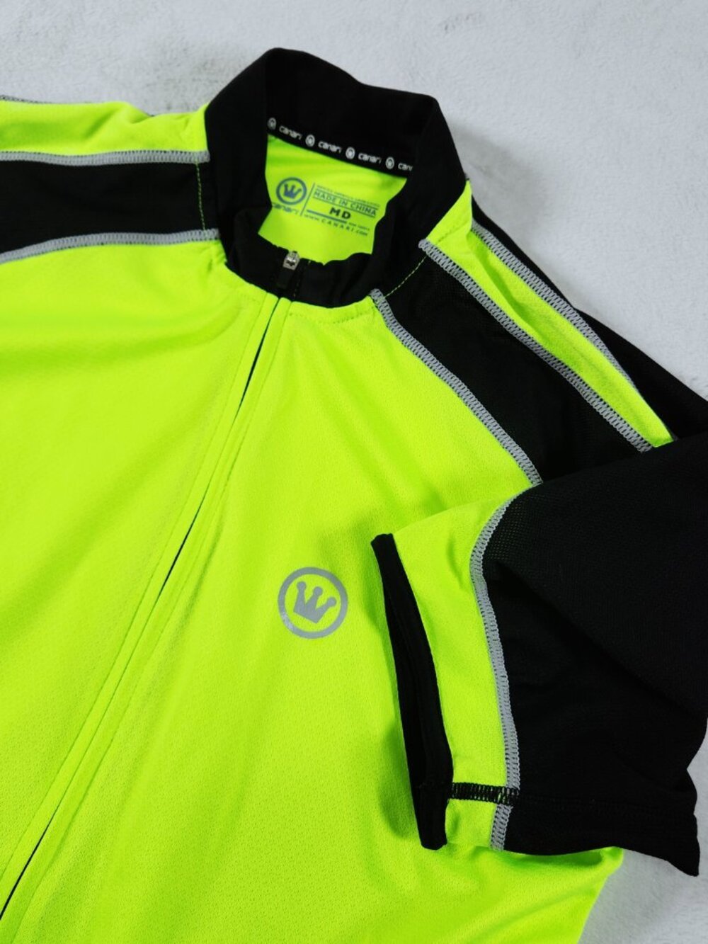 Canari Cycling Jersey Mens Medium Neon Yellow Black Full Zip Short Sleeve Biking
